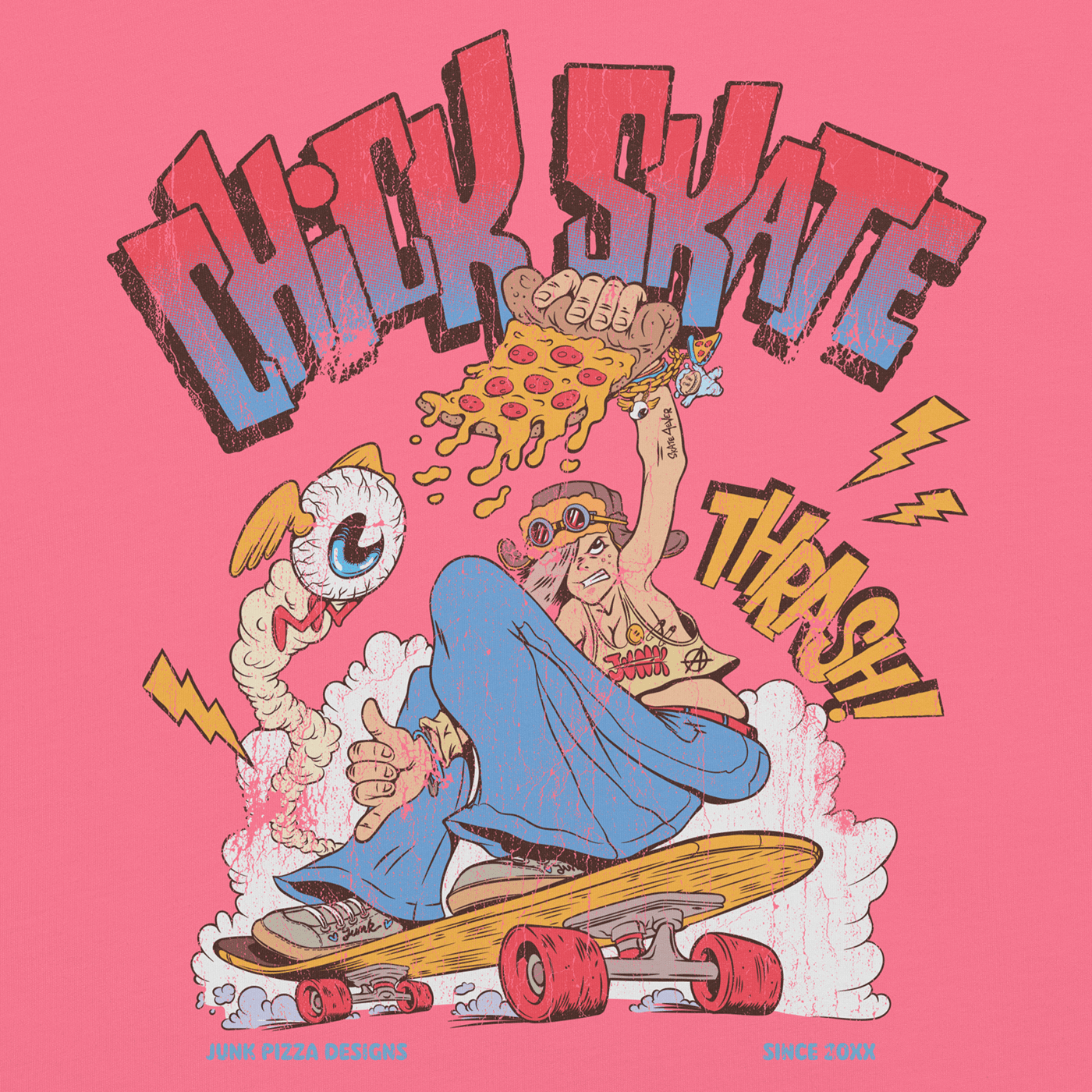 Chick Skate Graphic Tee - Junk Pizza