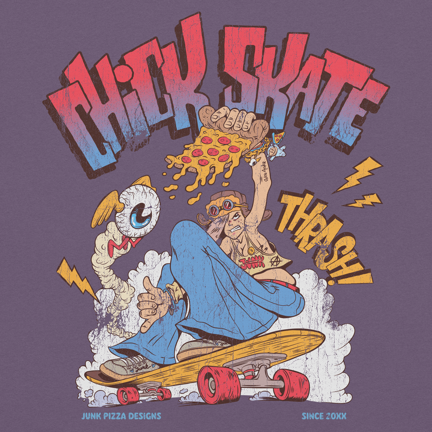 Chick Skate Graphic Tee - Junk Pizza