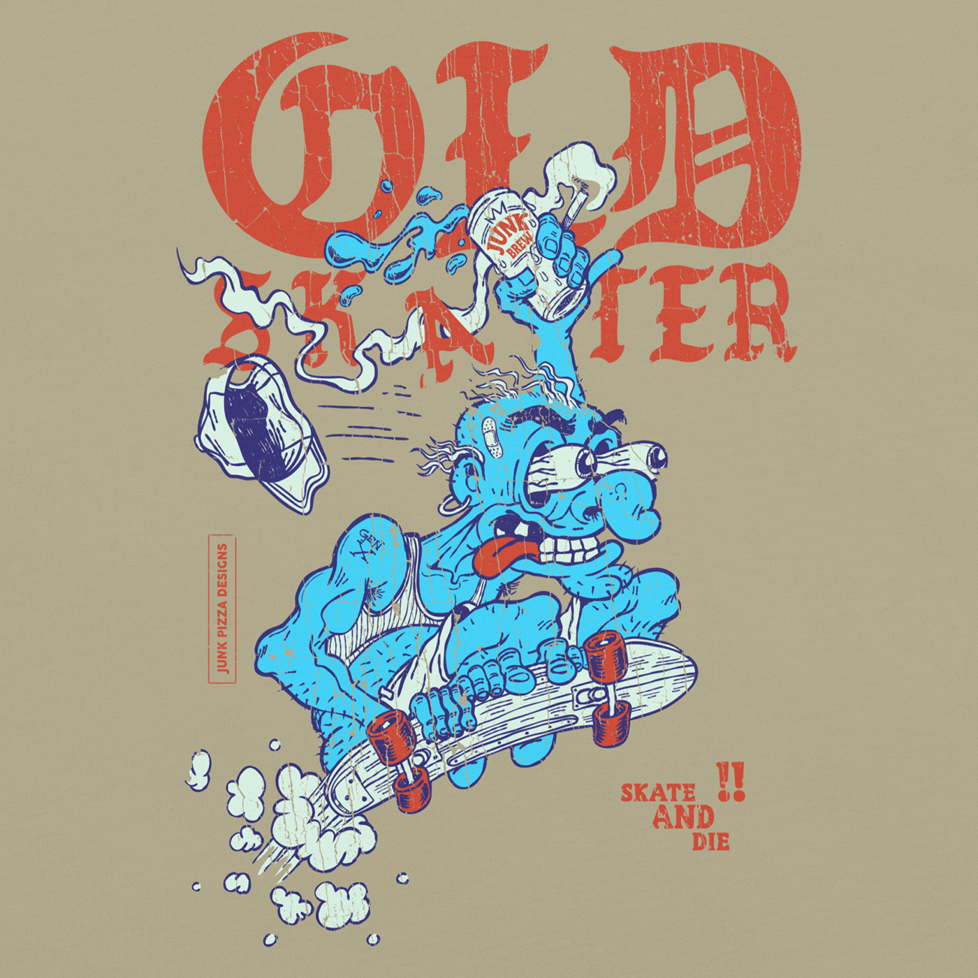 Old Skater Dark Vintage Graphic Tee - Junk Pizza