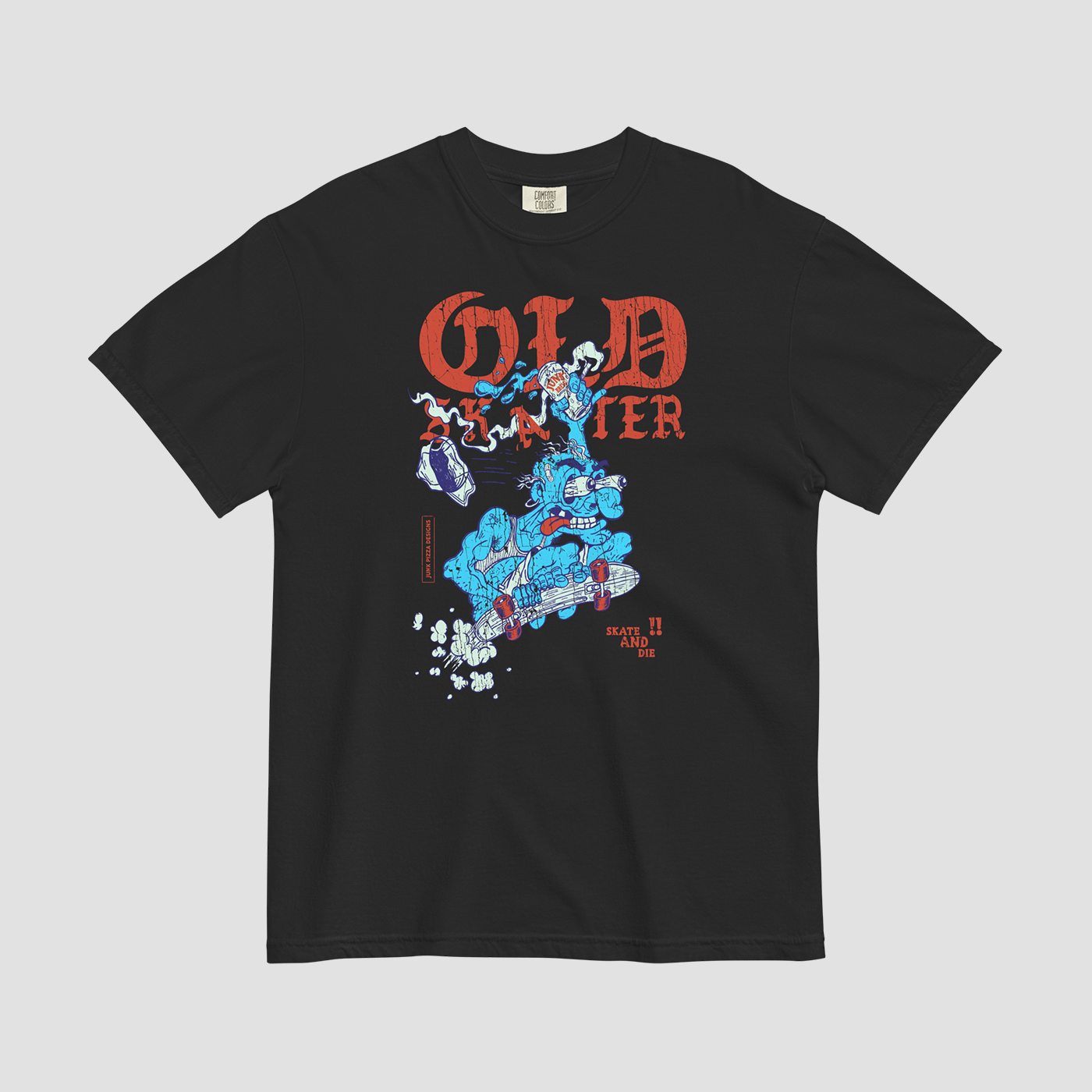 Old Skater Dark Vintage Graphic Tee - Junk Pizza