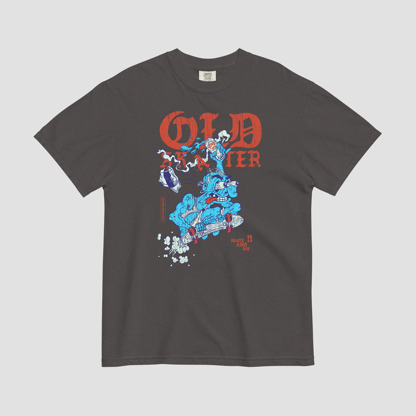 Old Skater Dark Vintage Graphic Tee - Junk Pizza