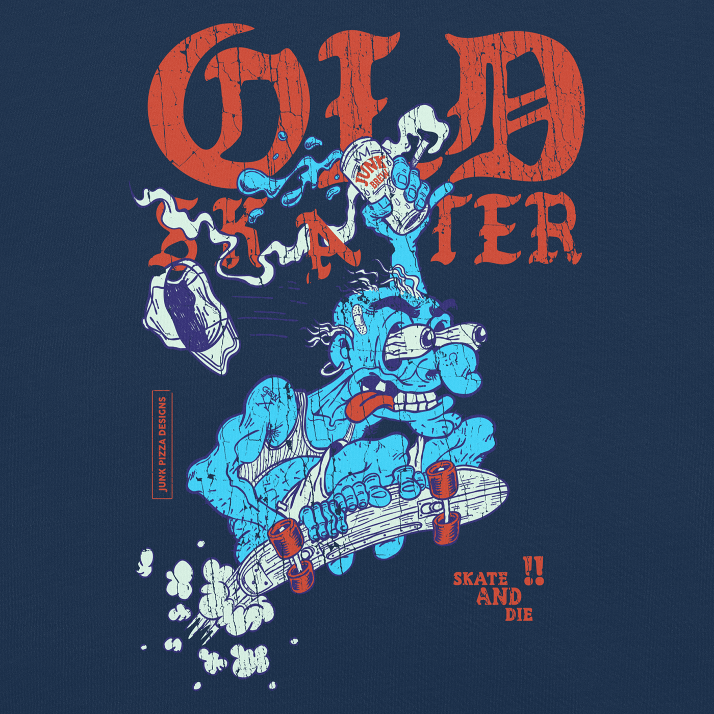 Old Skater Dark Vintage Graphic Tee - Junk Pizza