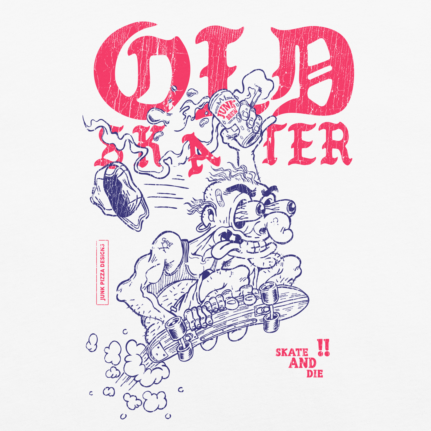 Old Skater Vintage Print Graphic Tee - Junk Pizza