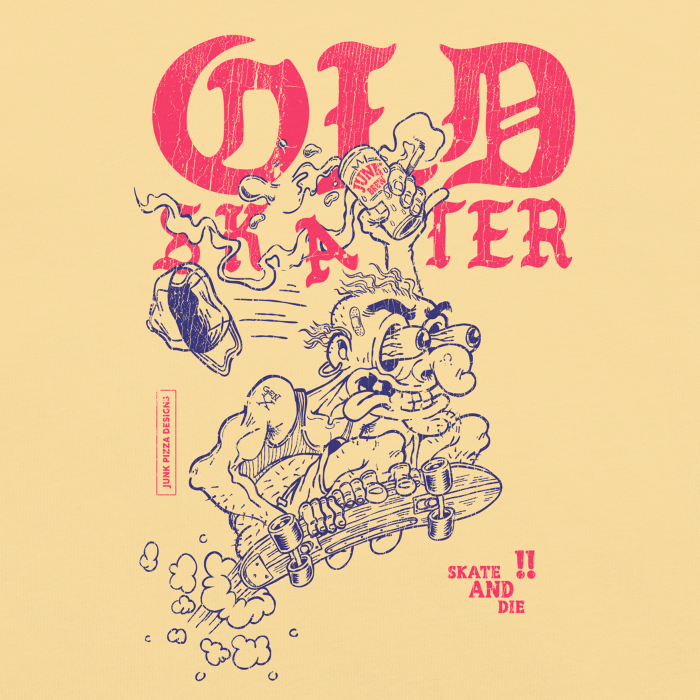 Old Skater Vintage Print Graphic Tee - Junk Pizza