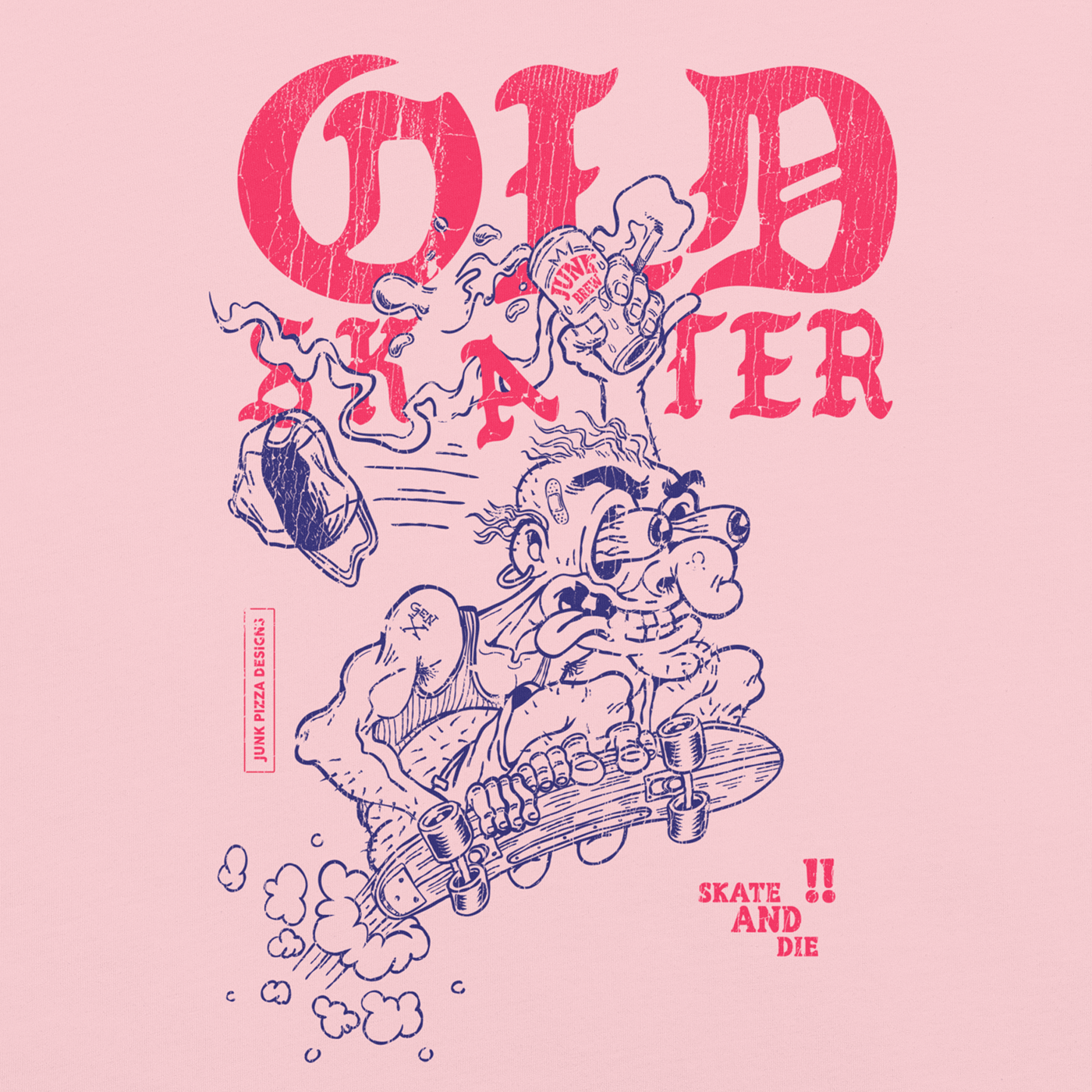 Old Skater Vintage Print Graphic Tee - Junk Pizza