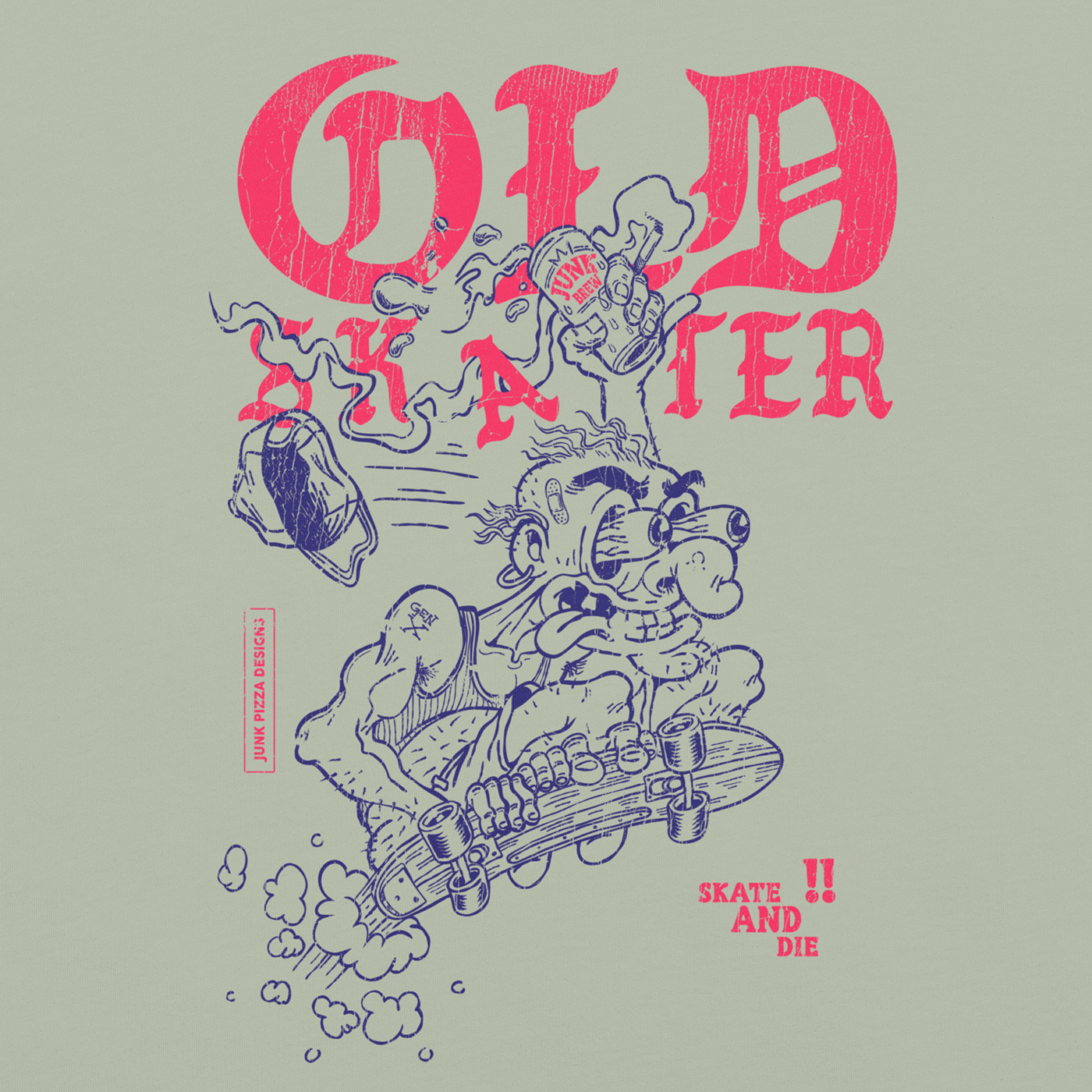 Old Skater Vintage Print Graphic Tee - Junk Pizza