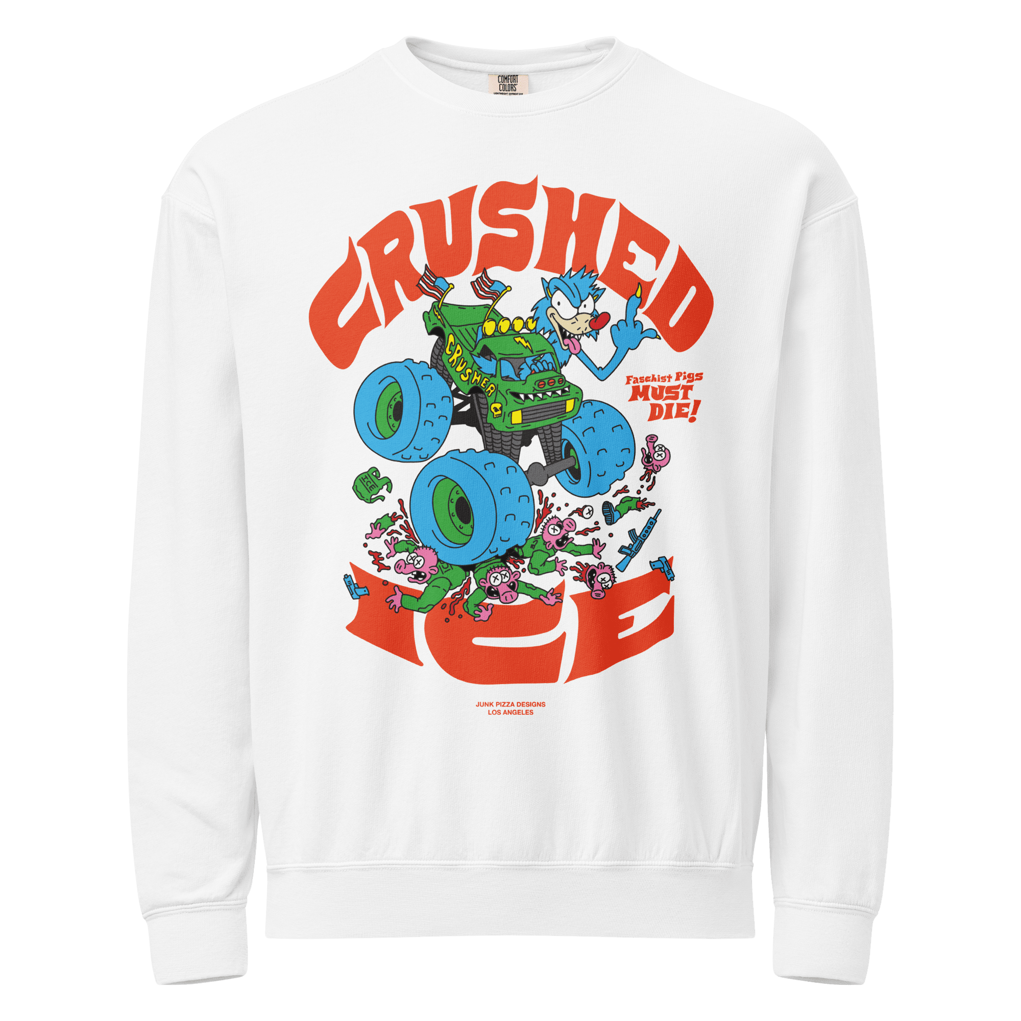 Unisex garment - dyed fleece crewneck sweatshirt - Junk Pizza