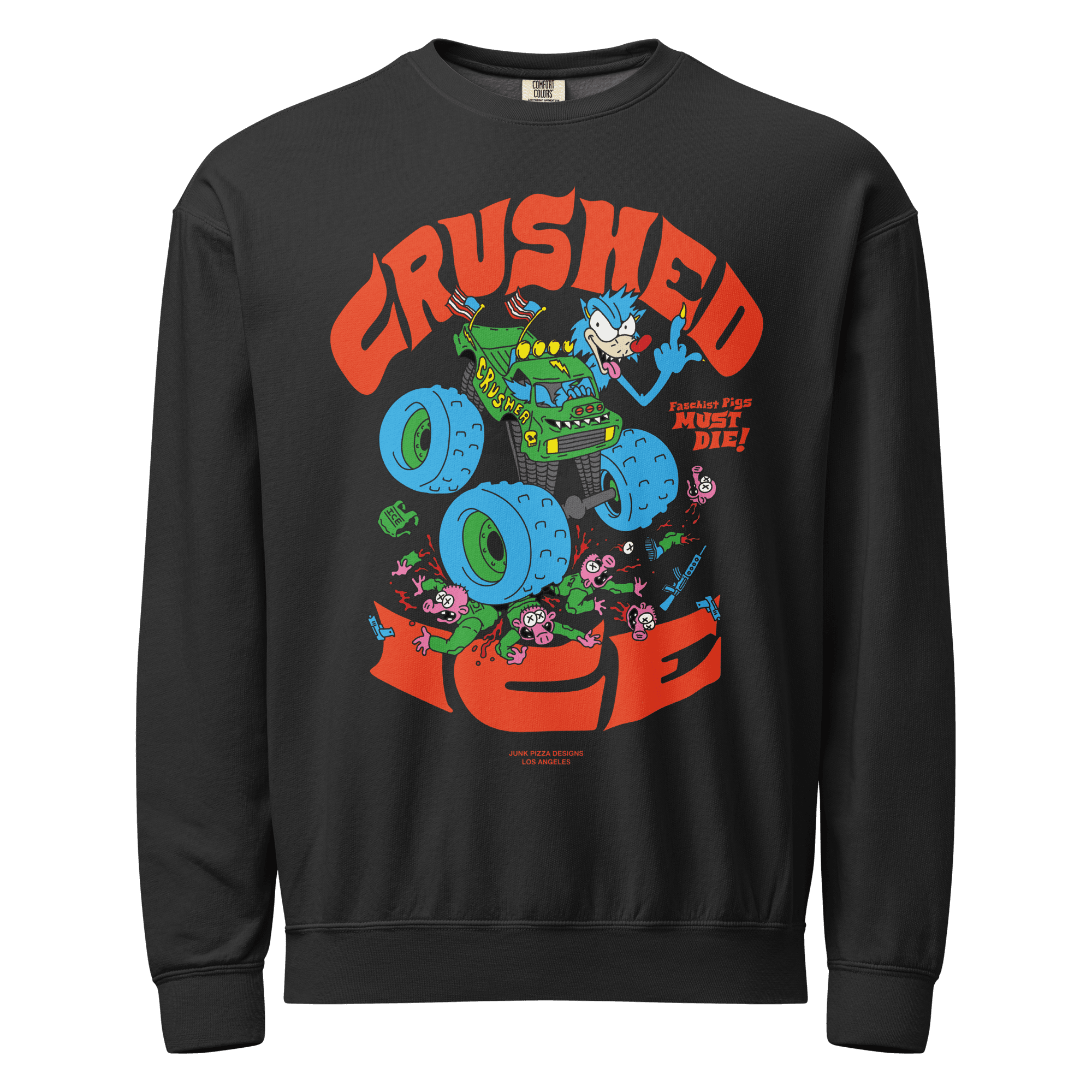 Unisex garment - dyed fleece crewneck sweatshirt - Junk Pizza