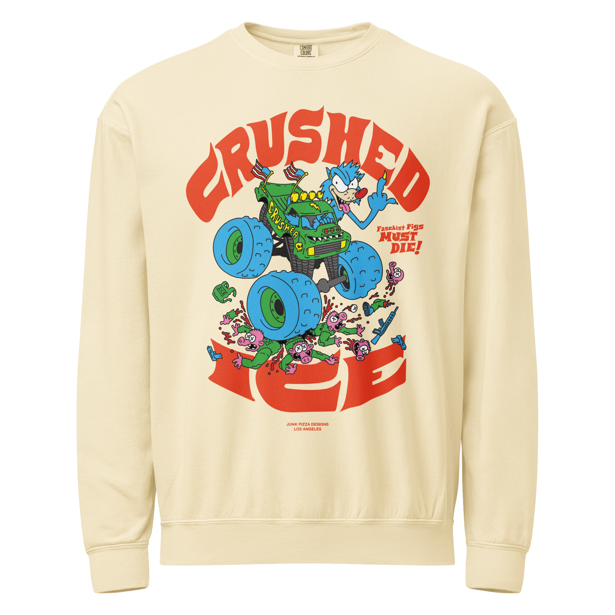 Unisex garment - dyed fleece crewneck sweatshirt - Junk Pizza