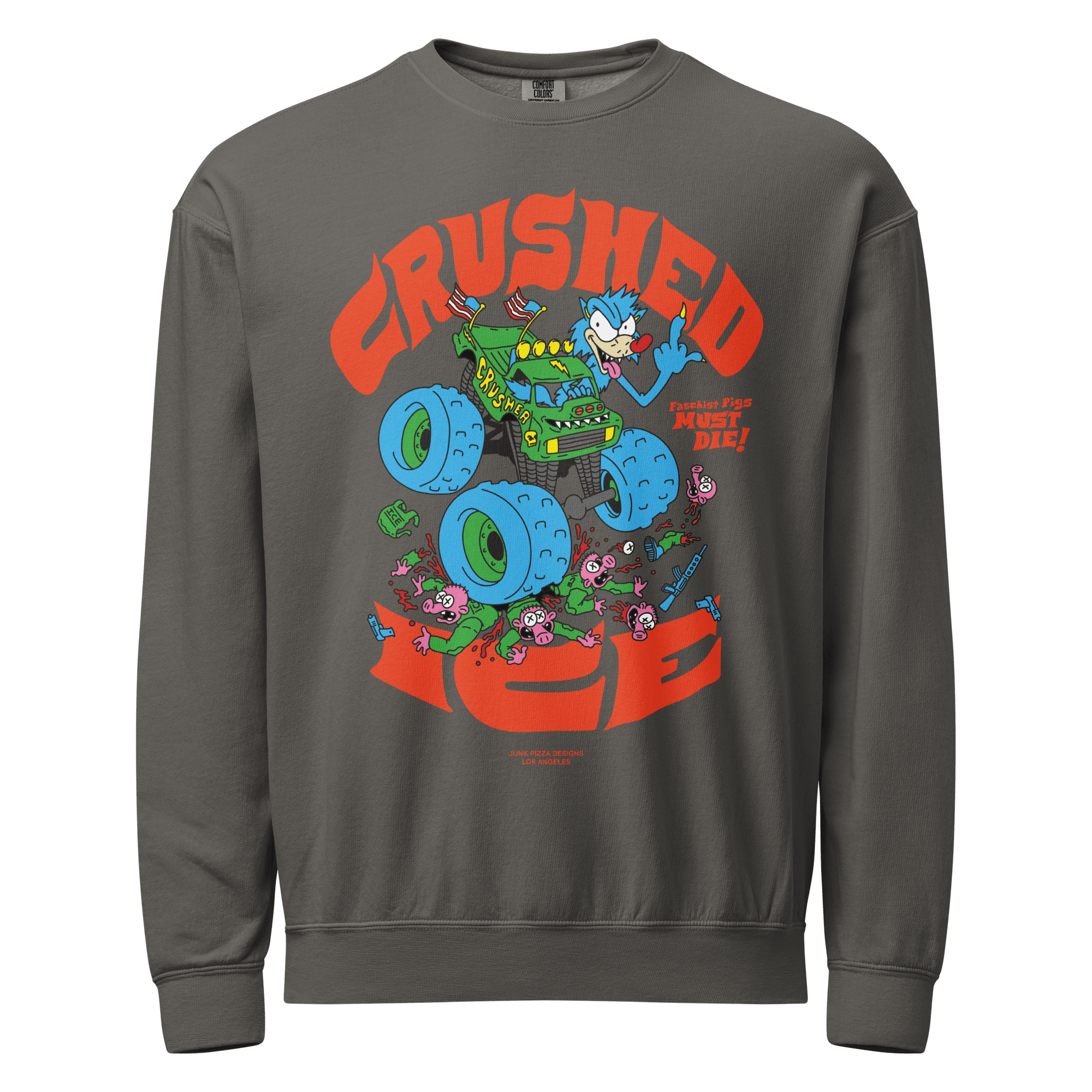 Unisex garment - dyed fleece crewneck sweatshirt - Junk Pizza